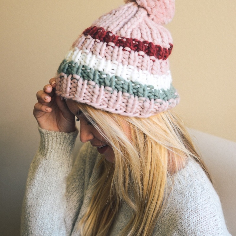 JUST IN Striped Pom Beanie - Cap - Picture 4 of 5